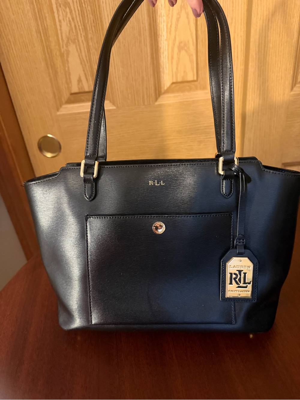 Ralph Lauren Black Leather Purse With Gold Hardware